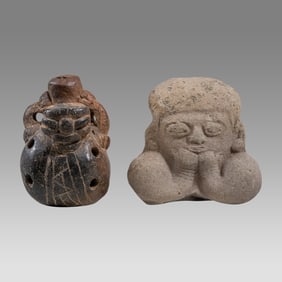 Lot of 2 Ancient Pre Columbian Pottery Figures, Ecuador, La Tolita, Tumoco c.600 BC-200 AD.