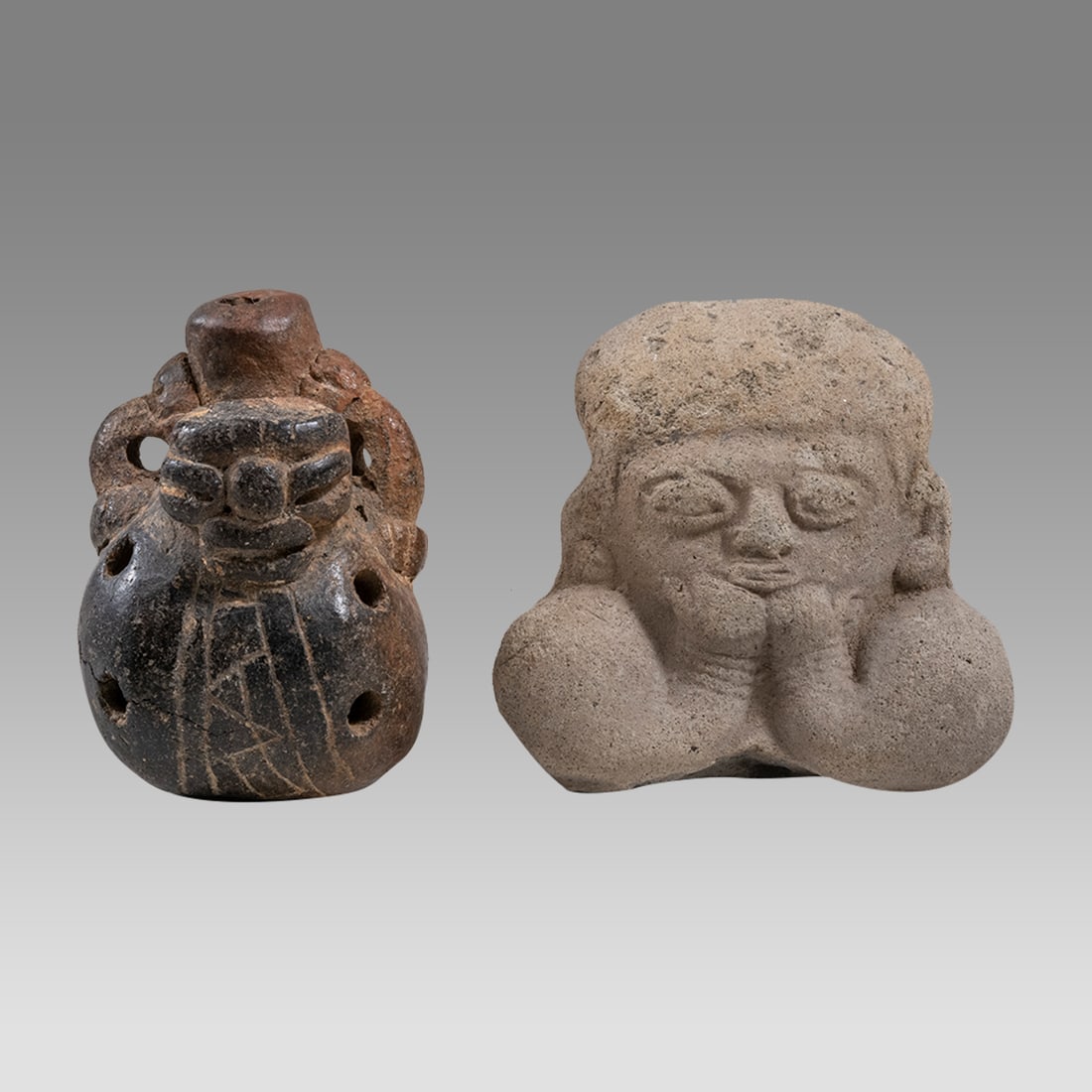 Lot of 2 Ancient Pre Columbian Pottery Figures, Ecuador, La Tolita, Tumoco c.600 BC-200 AD. (1 of 3)