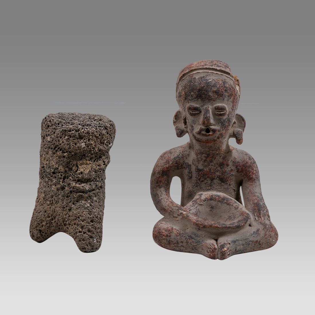 Ancient Pre Columbian Pottery Figure, Ecuador, La Tolita, Tumoco, Costa Rican Stone Altar c.600 (1 of 4)