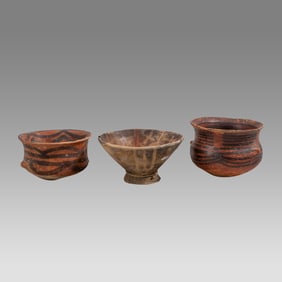 Lot of 3 Ancient Pre Columbian Mayan Polychrome Bowls, Ca. 600 to 900 AD.
