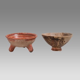 Lot of 2 Ancient Pre Columbian Mayan Polychrome Bowls, Ca. 600 to 900 AD.