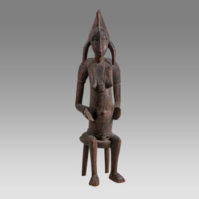 Large African, Senufo Seated Female Figure on Stool. Ivory Coast, Mali.