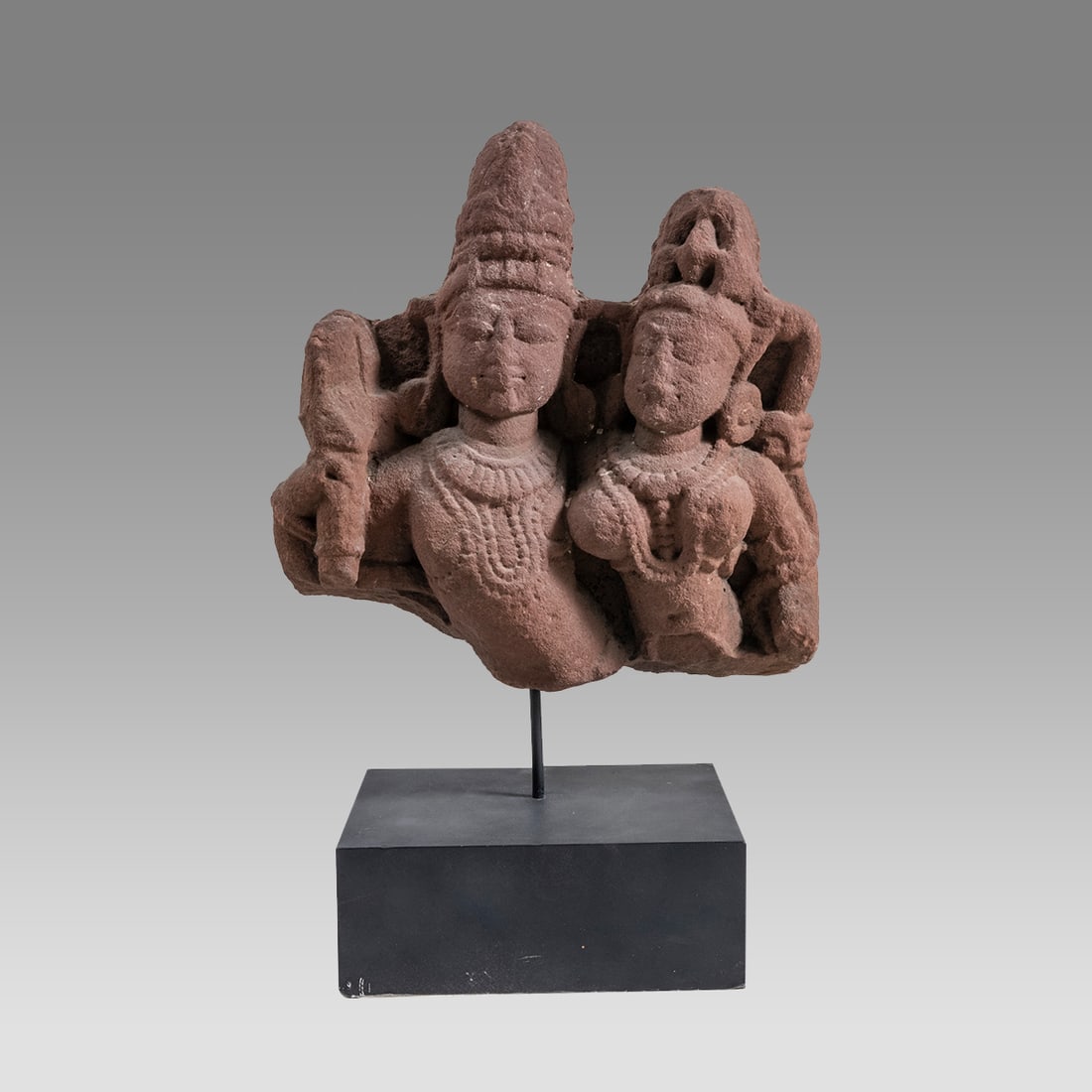 India, Red Sandstone Figural Fragment of Shiva and Parvati. (1 of 4)