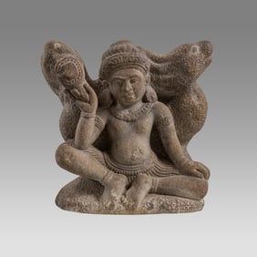 Inida, Carved Stone Figural Group of a Deity.