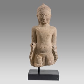 Southeast Asian Sandstone Khmer Large Figure Of Buddha. Cambodia or Thailand.