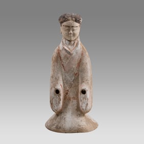 Ancient China, Rare Painted Pottery Figure of a Kneeling Court Lady, Han Dynasty c.206-220 AD.