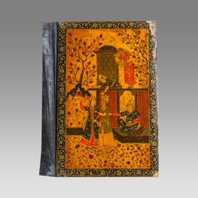 19th century Persian, Qajar Papier Mache Panel with Figures.