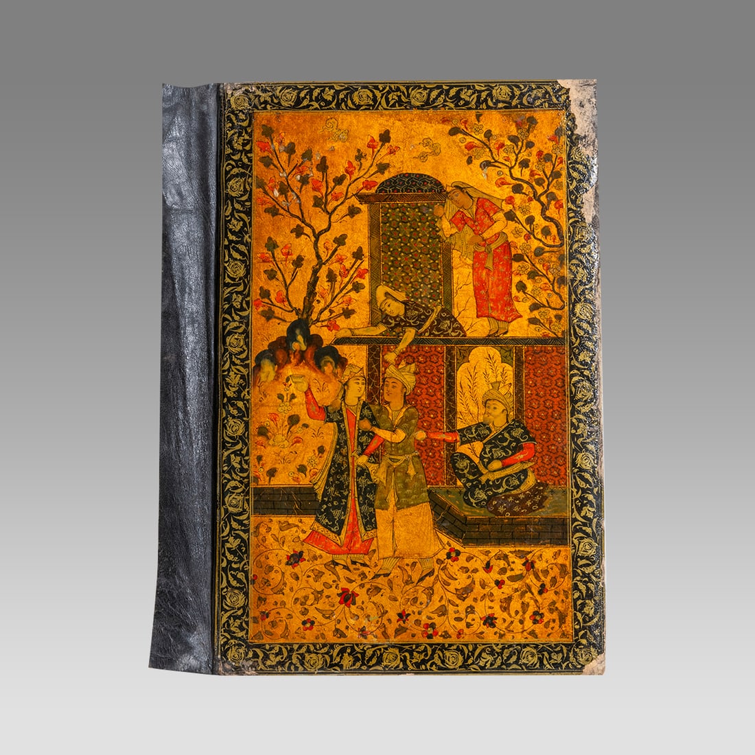 19th century Persian, Qajar Papier Mache Panel with Figures. (1 of 3)