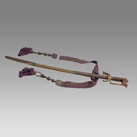 19th century DAMASCENED AND ENAMELLED MOROCCAN AFRICAN SWORD NIMCHA.
