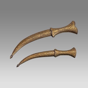 Lot of 2 20th century Persian Daggers with Gold Inlaid Steal Scabbard.