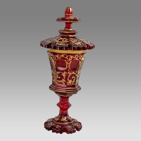 19th century Bohemian Red Glass Vase with lid.