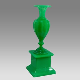 19th century Bohemian Green Opalescent Large Glass Vase.