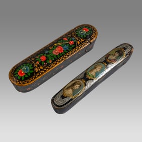 Lot of 2 Persian Papier Mache Qalamdan Pen Boxes.
