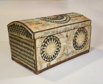 18th Spanish Portuguese Mother Of Pearl Inlaid Wooden Chest.