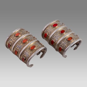 Antique Turkoman Silver Pair of Bracalets.