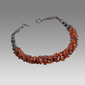 Antique Middle Eastern Silver and coral bead Necklace.