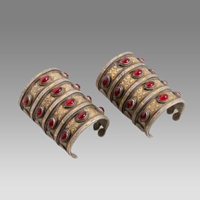 Antique Turkoman Silvered Pair of Bracalets.