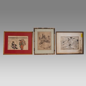 Lot of 2 Japanese Print, and Print of Old NYC. (3)