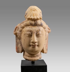 Chinese Limestone Head Of Buddha Probably Qing Dynasty c.19th century.