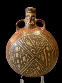 Ancient Pre Columbian Huari Figural Pottery Flask c.500-1000 AD.