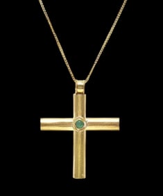 Byzantine Style High Karat Gold Cross With Chain.