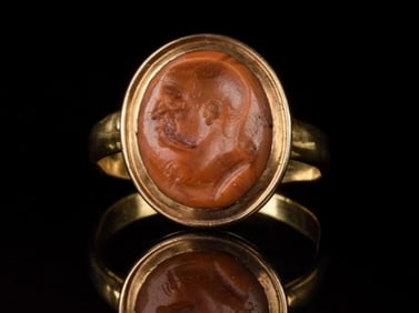 Ancient Roman carnelian intaglio skilfully engraved with a Flavian portrait, possibly depicting