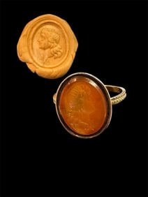 A Neoclassical Gold Ring with Carnelian Intaglio of a Woman’s Bust  Circa Late 18th – Early 19th