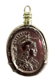 A Neoclassical Silver Pendant with Glass Intaglio of Bust of Athena.