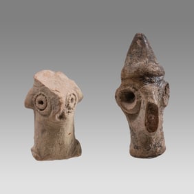 Ancient Near Eastern, Mesopotamian Terracotta Ishtar Idol Heads c.2000 BC. (2)