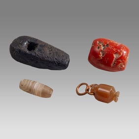 Lot of 4 Ancient Mesopotamian Agate and Stone Beads, Amulet c.6th century BC.