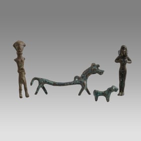 Lot of 4 Luristan and Cananite Style Bronze Figures, Animals.