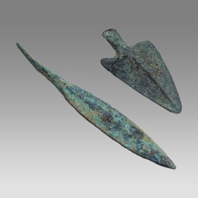 Lot of 2 Ancient Luristan Bronze Spear Points c.1000 BC.