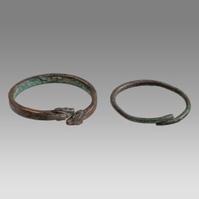 Lot of 2 Ancient Roman Bronze Snake Bracalets c.1st century AD.