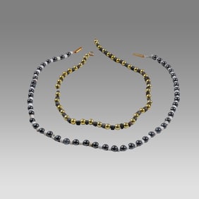 Lot of 2 Ancient Stone Black and White Stone Bead Necklaces c.3000 BC.