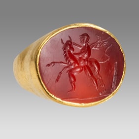 Ancient Roman Gold Ring With Carnelian Intaglio c.1st-2nd century AD.