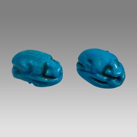 Ancient Egyptian Blue Glazed Steatite Scarabs, Late Period c.500-30 BC.(2)