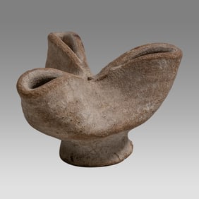 Ancient Triple Pinched Saucer Terracotta Oil Lamp, c 7th-4th C BCE,
