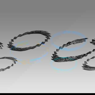 Lot of 3 Ancient Roman Glass Bracelets c.2nd-3rd century AD.: Lot of 3 Ancient Roman Glass Bracelets c.2nd-3rd century AD. Size 2 - 3 1/4 inches diameter. Lot of 3 Ancient Roman blue glass Bracelets. Provenance: Ex NYC Collection acquired in the USA market.