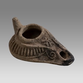Ancient Holyland Byzantine Terracotta Oil Lamp With Cross c.5th century AD.