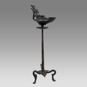 Ancient Byzantine Bronze Oil Lamp With Cross With Stand c.5th century AD.