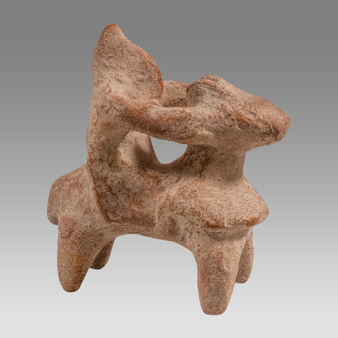Ancient Mesopotamian Terracotta Horse and Rider c.8th century BC.: Ancient Mesopotamian Terracotta Horse and Rider c.8th century BC. Size 4 inches high, 3 1/2 inches length. A lovely terracotta Horse and rider sculpture. Provenance: From a Private NYC Collection acqu