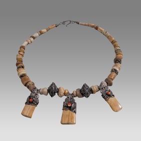 Antique Chinese Silver and Bone bead Necklace.