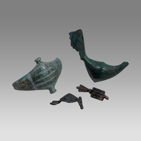 Lot of 4 Ancient Greek, Roman Bronze Fibulas c.4th cent BC- 4th century AD.