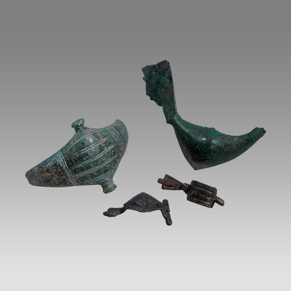 Lot of 4 Ancient Greek, Roman Bronze Fibulas c.4th cent BC- 4th century AD. (1 of 2)