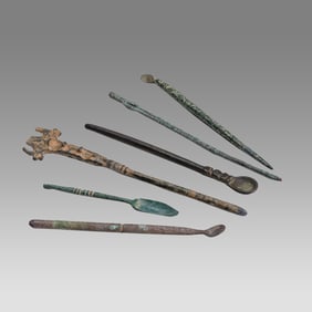 Lot of 6 Ancient Roman Bronze Medical Tools, Pins c.4th century AD.