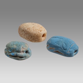 Lot of 3 Ancient Egyptian Faience, Stone Scarabs Late Period c.600-30 BC.