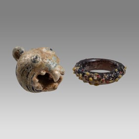 Lot of 2 Ancient Phonecian Mosaic Glass ring amulet.