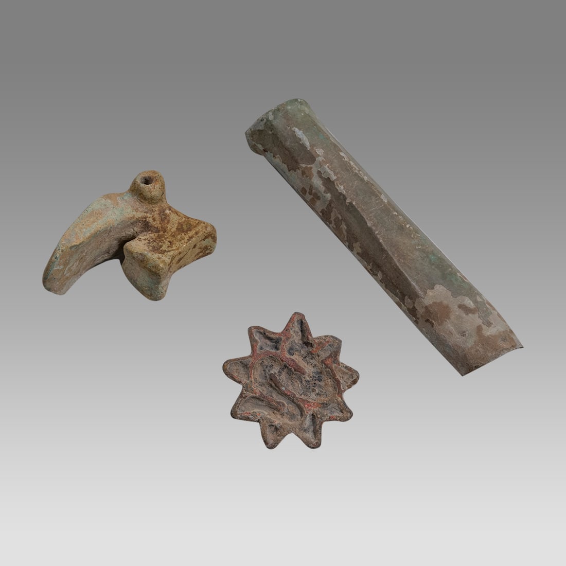 Lot of 3 Ancient Bronze Axe head, Mesopotamian Toy Chariot, Islamic Bronze Amulet. c.2000 BC. (1 of 2)