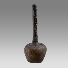 Ancient Islamic Cut Green Glass Rose Water Bottle c.10th century AD.