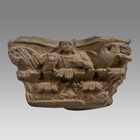 Ancient Gandharan Schist Stone Capital Fragment with Buddha c.2nd century AD.